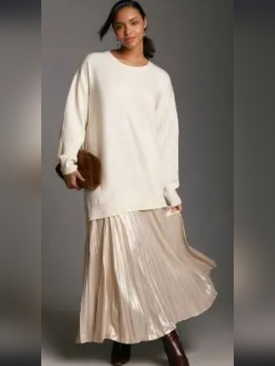 Anthropologie Dresses & Skirts - Anthropologie Cream Sweater with Metallic Pleated Maxi Dress